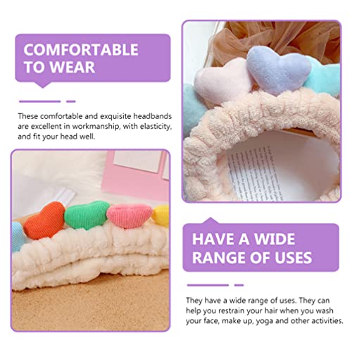 HEALLILY Maquillaje Hairbands Heart Cosmetic Headbands: 3 Unids Flannel SPA Head Diadema Pelo Wrap Hoops para El Baño de Ducha de Lavado