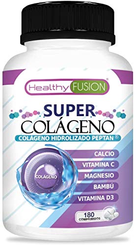 Healthy Fusion Colágeno Marino Hidrolizado Peptan con Magnesio, Bambú, Calcio, Vitaminas C y D3, Reafirmante e Hidratante de la Piel, Protege y Cuida las Articulaciones, 80 Comprimidos