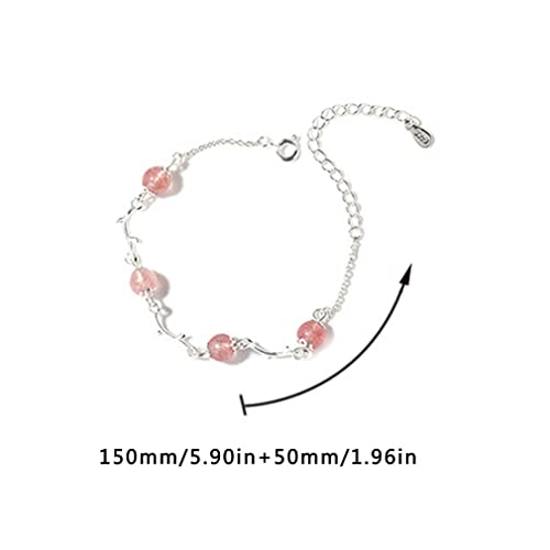 HehiFRlark Pulsera de Flores de Flor de melocotón de reclutamiento significativo Cristal de Fresa Natural Cuarzo de Fresa