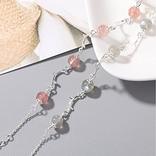 HehiFRlark Pulsera de Flores de Flor de melocotón de reclutamiento significativo Cristal de Fresa Natural Cuarzo de Fresa