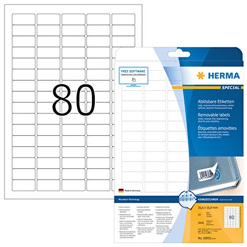 Herma 10003 - Pack de 2000 etiquetas, 35.6 x 16.9 mm, color blanco