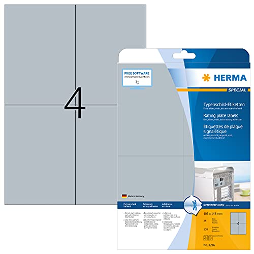 Herma 4216 - Pack de 100 etiquetas, 105 x 148 mm, color plateado