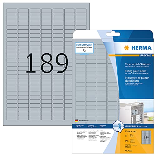 Herma 4220 - Pack de 4725 etiquetas, 25 x 10 mm, color plateado