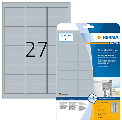 Herma 4222 - Pack de 675 etiquetas, 63.5 x 29.6 mm, color plateado