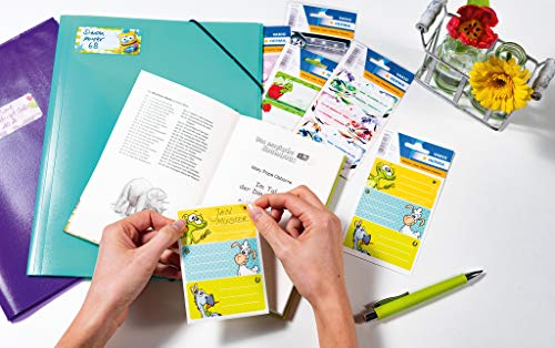 HERMA 5588 - Etiquetas autoadhesivas para libros con diseño de jugador de fútbol, para la escuela para niños, niñas y niños, 6 etiquetas escolares, 76 x 35 mm