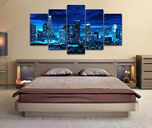HHGJJ Cuadros Impresos en Lienzo Que Brillan en la Oscuridad 100x55cm 5 PiezasNoche del Horizonte de Los Ángeles Póster Premium Lienzo de Tejido no Tejido XXL