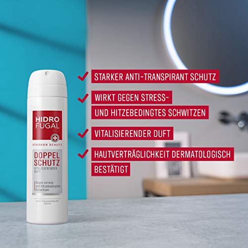 Hidrofugal - Spray de protección doble (150 ml), fuerte antitranspirante, protección contra el estrés y el calor, desodorante en spray para una fuerte protección sin alcohol etílico