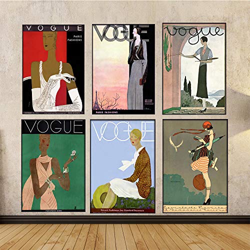 HNZKly Moda Pared Arte Cuadro Mujeres Vintage Poster Vogue Figura Citas Poster Impresiones Lienzo Pinturas Sala Tienda Oficina Hogar Decoracion 30x40cmx6 / Unframed-A Art