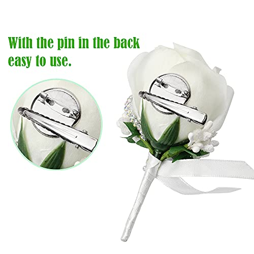 hocadon Paquete de 2 Boutonniere de Boda, Novio Ramillete de Rosa, Dama de Honor Boda muñeca Flor, Artificial Boutonnieres para Bodas, Aniversarios, Banquetes y Otros(Blanco)
