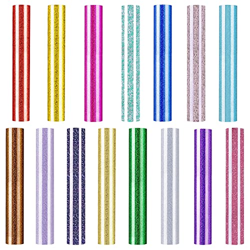Hojas de vinilo de transferencia de calor con purpurina de 15 colores, para planchar, paquetes de vinilo brillante HTV para manualidades, camisetas, gorros, suministros de ropa, 30,5 x 25,4 cm