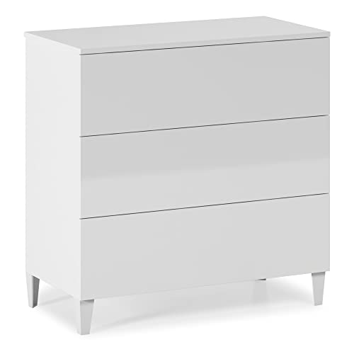 HOMN LIVING Cómoda de Noche Vera de 3 cajones Color Blanco Brillo, 80 cm (Ancho) 40 cm (Profundo) 80 cm (Altura)