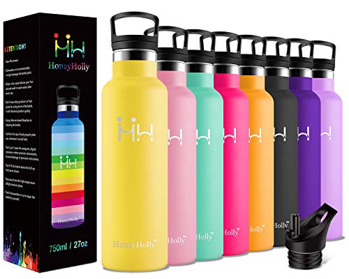 HoneyHolly Botella de agua aislada al vacío de acero inoxidable, diseño de pared doble, boca estándar 500ML - sin bpa Botellas para correr, gimnasio, yoga, ciclismo