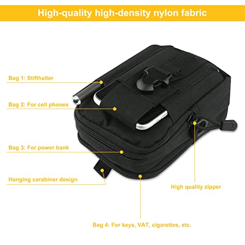 HoYiXi Bolsa de Cintura Multifuncional Riñonera Táctica Bolso de Cinturón con Bolsillo de Teléfono para Ciclismo Escalada Pesca Al Aire Libre Deporte Pequeñas Molle Militar Pouch - Negro