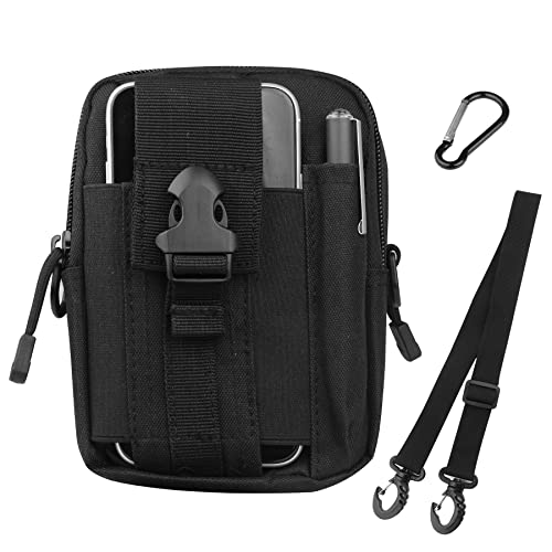 HoYiXi Bolsa de Cintura Multifuncional Riñonera Táctica Bolso de Cinturón con Bolsillo de Teléfono para Ciclismo Escalada Pesca Al Aire Libre Deporte Pequeñas Molle Militar Pouch - Negro