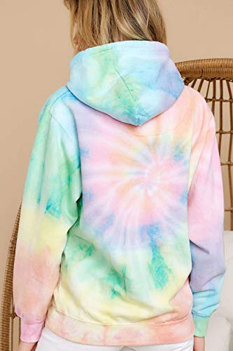 HVEPUO Sudaderas Mujer Tie Dye Ropa Vintage Y2K Hoodie Adolescente Fashion Tops De Colores Anchas Jersey Cordón Capucha Aesthetic Verde XL
