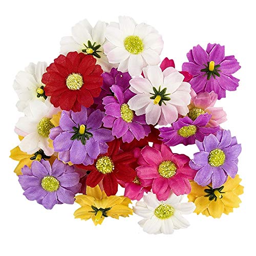 Ideen mit Herz Flores decorativas, flores artificiales sin tallo, diferentes variedades, aprox. 4-5 cm de diámetro (margarita, multicolor, 27 unidades)