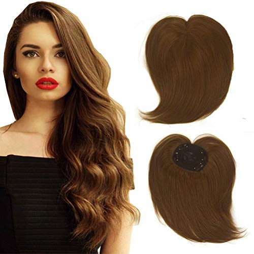 iLUU Toppers Hair Silk Base Top Hairpieces Clip de repuesto en Topper para mujer Corona Pieza superior de cabello 60 g Grueso Color dorado marrón Explosión para cabello fino