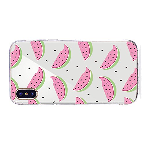 Inonler Sandía Rosa, Fruta Deliciosa, Silicona TPU Transparente y Suave patrón Funda para iPhone X, Funda Rosa