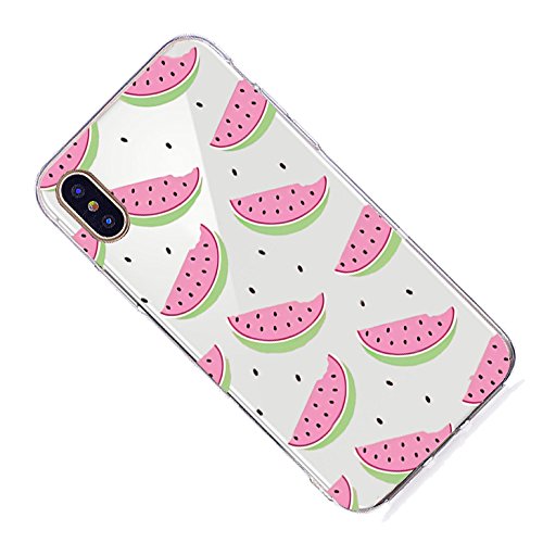 Inonler Sandía Rosa, Fruta Deliciosa, Silicona TPU Transparente y Suave patrón Funda para iPhone X, Funda Rosa