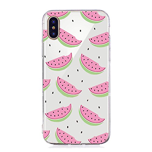 Inonler Sandía Rosa, Fruta Deliciosa, Silicona TPU Transparente y Suave patrón Funda para iPhone X, Funda Rosa