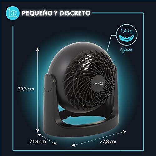Iris Ohyama PCF-HE18 Woozoo - Ventilador de mesa / ventilador de escritorio potente y silencioso, 31W, Hélices 3D patentadas, Rotación de 360°, 3 velocidades, Para superficie 23m² , Negro