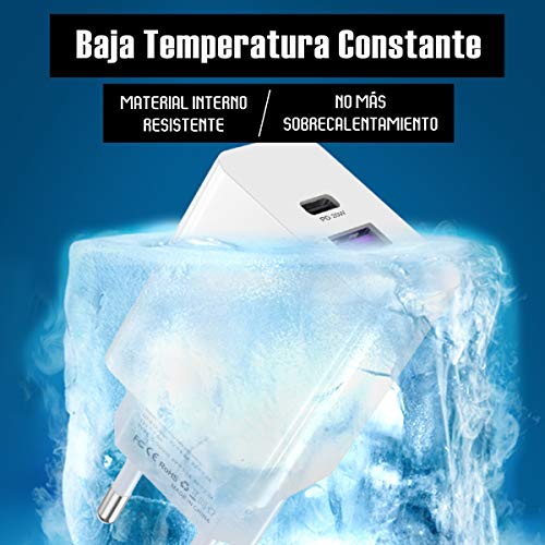 IVS COMPUTER SOLUTIONS Adaptador de Corriente USB-c de 20w - Enchufe USB Multiple - Cargador Rápido Tipo c Compatible con iPhone 12 - Cargador 20w Tipo c - Cargador Universal Movil Type c (Blanco)