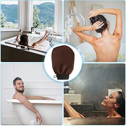 IWILCS 4PCS Guantes Exfoliantes, Guantes de Ducha Exfoliantes de Baño, Manoplas Exfoliantes para Brazos, Piernas, para Descamación, Exfoliante (Negro, Naranja, Marrón, Rojo Rosa)