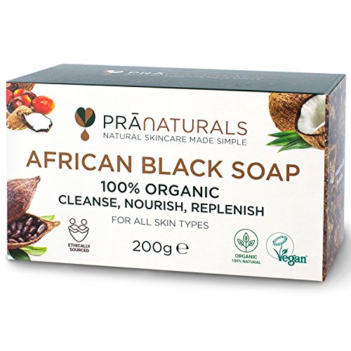Jabón de PreNaturals, africano, orgánico, natural, 3 x 200 g, color negro, hecho éticamente en Ghana, para todos los tipos de piel