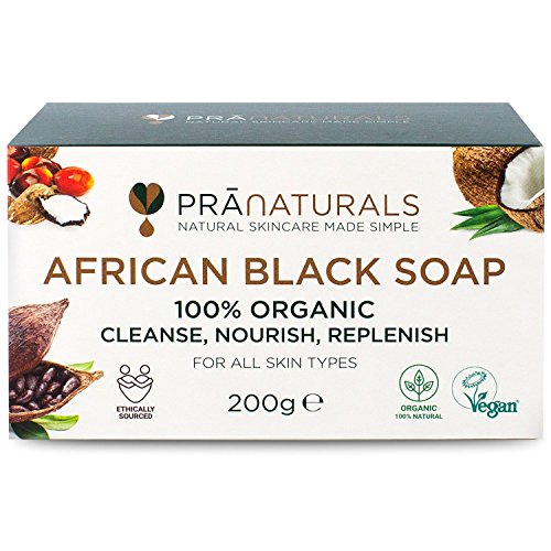 Jabón de PreNaturals, africano, orgánico, natural, 3 x 200 g, color negro, hecho éticamente en Ghana, para todos los tipos de piel