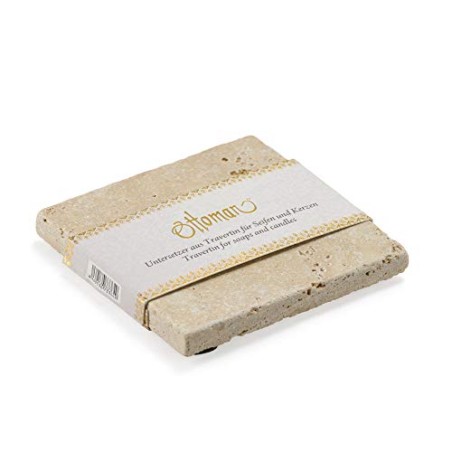 Jabonera otomana de piedra natural travertino, 10 x 10 cm, 1 unidad