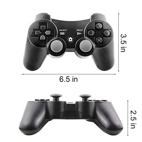 JAMSWALL Mando Inalámbrico para PS3, Bluetooth Controller Joystick con Doble Vibración para Playstation 3 con Cable, Negro