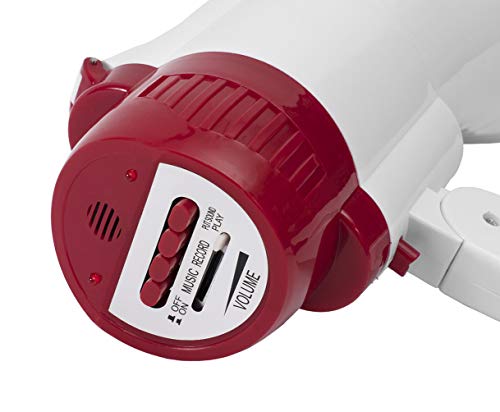 JEVX Megafono Portatil 4 en 1 con BATERIA Recargable - Función Grabador y Reproductor de Voz 10 Segundos Altavoz con Control de Volumen Ajustable Correa para Muñeca Mango Plegable