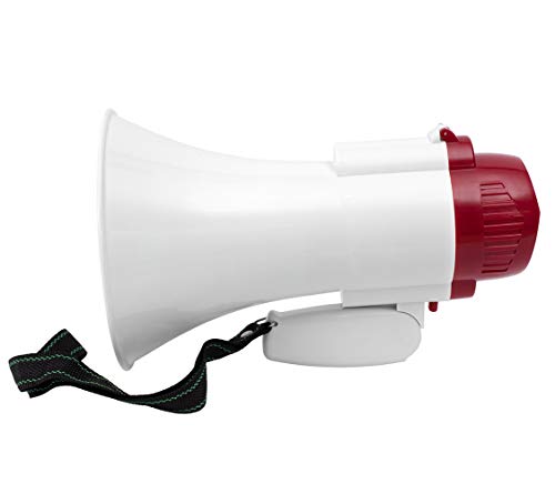JEVX Megafono Portatil 4 en 1 con BATERIA Recargable - Función Grabador y Reproductor de Voz 10 Segundos Altavoz con Control de Volumen Ajustable Correa para Muñeca Mango Plegable