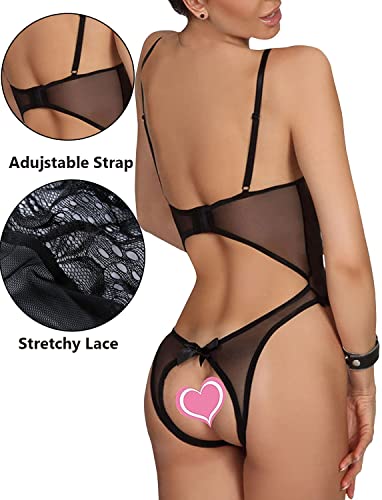 JFAN Lencería Mujeres Lazo Floral Sexy Mini Conjunto de Traje Malla Dormir Conjunto de Lencería