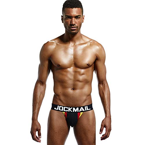 JOCKMAIL Ropa Interior para Hombre Sexy suspensorio Tangas para Hombre Slip Transpirable para Hombre (M, Negro)