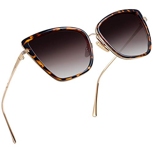 Joopin Gafas de Sol Mujer Grandes Ojos de Gato Estilo Retro Vintage Moda Sunglasses Cateye Women Oversize Marco Metálico UV400 Protección Leopardo