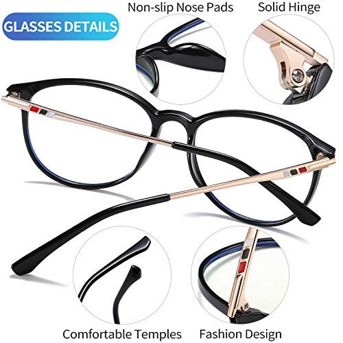 Joopin Gafas Luz Azul Mujer y Hombre para Ordenador Lentes Antireflejantes con Filtro de Luz Azul sin Graduación Montura de Metal Bloqueo de Luz Azul Negro
