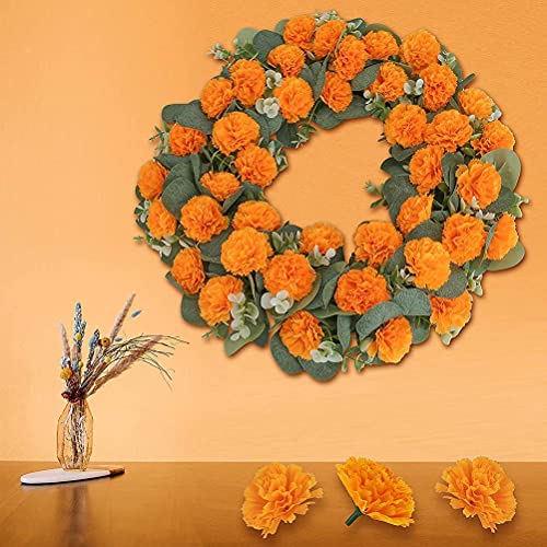 Juego de 30 flores artificiales de caléndula, flores artificiales de seda a granel decoración de caléndula, flores artificiales de color naranja para bricolaje fiesta de boda Deor