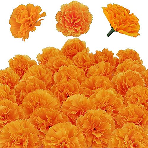 Juego de 30 flores artificiales de caléndula, flores artificiales de seda a granel decoración de caléndula, flores artificiales de color naranja para bricolaje fiesta de boda Deor
