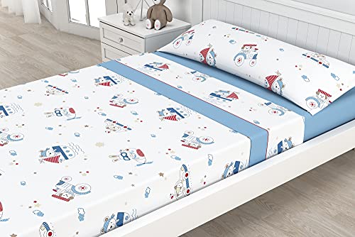Juego de Sábanas Infantiles Algodón/Poliéster Victorio & Lucchino - Modelo Transportes (Cama 90 cm)