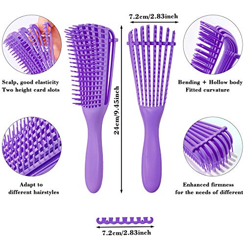 Juego de8cepillos para desenredar, cepillo de champú de cerdas de nailon con cojín de9filas/cepillo de pelo con ventilación/peines de masaje/dar forma definir rizos,cabello húmedo/seco, afro (morado)