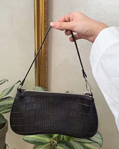 JW PEI Bolso de hombro para mujeres estilo a los 90s Monedero de cuero vegano de cocodrilo Cartera clásica de embrague Croc Negro