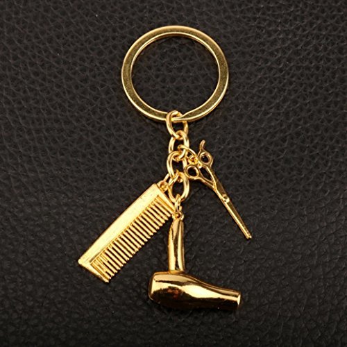 kangql Llavero creativo para secador de pelo, tijeras, peine, llavero de regalo para peluquería, color plateado