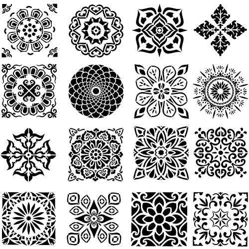 Killow Plantillas de Mandala, 16 Piezas Plantillas de Dibujo, Mandala Manualidades Painting Stencils, Reutilizables,para Pintar Scrapbook Arte De Pared(Blanco 15x15cm)