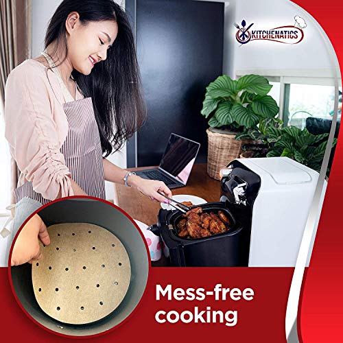 KITCHENATICS Papel de Horno no Blanqueado Antiadherente, Papel de Hornear Redondo Perforado para Freidora, Bandeja, Vaporizador, Horno o Parrilla, no Encerado, 22,9 CM, 150 Hojas de Papel Precortado