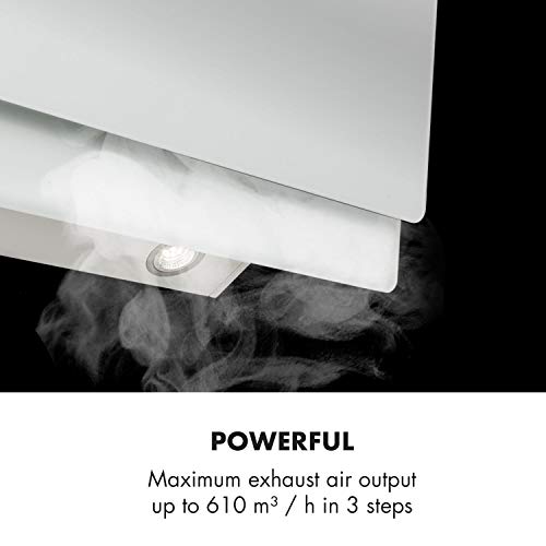Klarstein Aurica - Campanas extractoras cocina, Campana extractora diseño con 3 potencias, Campana extractora decorativa con control táctil, Filtro de aluminio, Hasta 620 m³/h, 90 cm ancho, Blanco