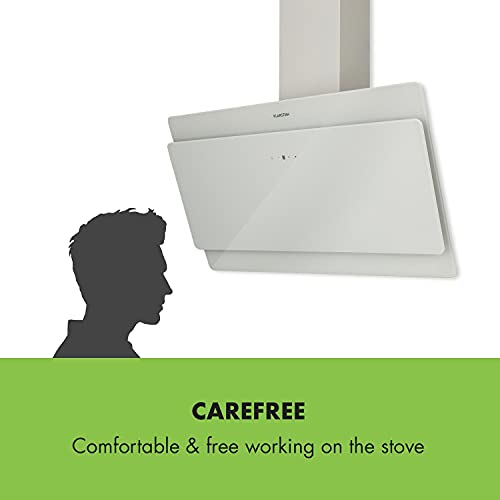 Klarstein Aurica - Campanas extractoras cocina, Campana extractora diseño con 3 potencias, Campana extractora decorativa con control táctil, Filtro de aluminio, Hasta 620 m³/h, 90 cm ancho, Blanco