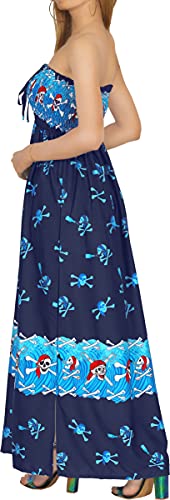 LA LEELA Vintage Pirata Calabaza s Cráneo Cosplay Disfraces De Fiesta De Halloween Costume para Mujer Vestido Maxi Halter c?CTEL de Encubrir la Playa del Traje de baño Traje de baño de baño Azul_Q637
