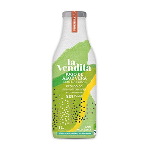 La Vendita Jugo De Aloe Vera Puro Para Beber Sin Pulpa. Bebida Natural De Aloe Vera Puro Y Ecológico. Zumo Bebible 100% Organico Y Natural. Bebida Detox En Envase De Vidrio De 1 Litro