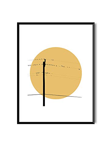 Láminas Decorativas para enmarcar colección Birds AT Sunset | Póster Pájaros Relajante Sunmer Sunset | Varios Tamaños … (Sin Marco, 50 x 70 cm)